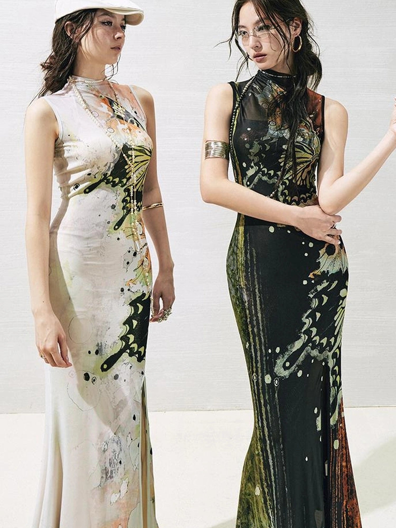 OfAkiva Akiva S Butterfly Print Two Piece Slit Dress Set