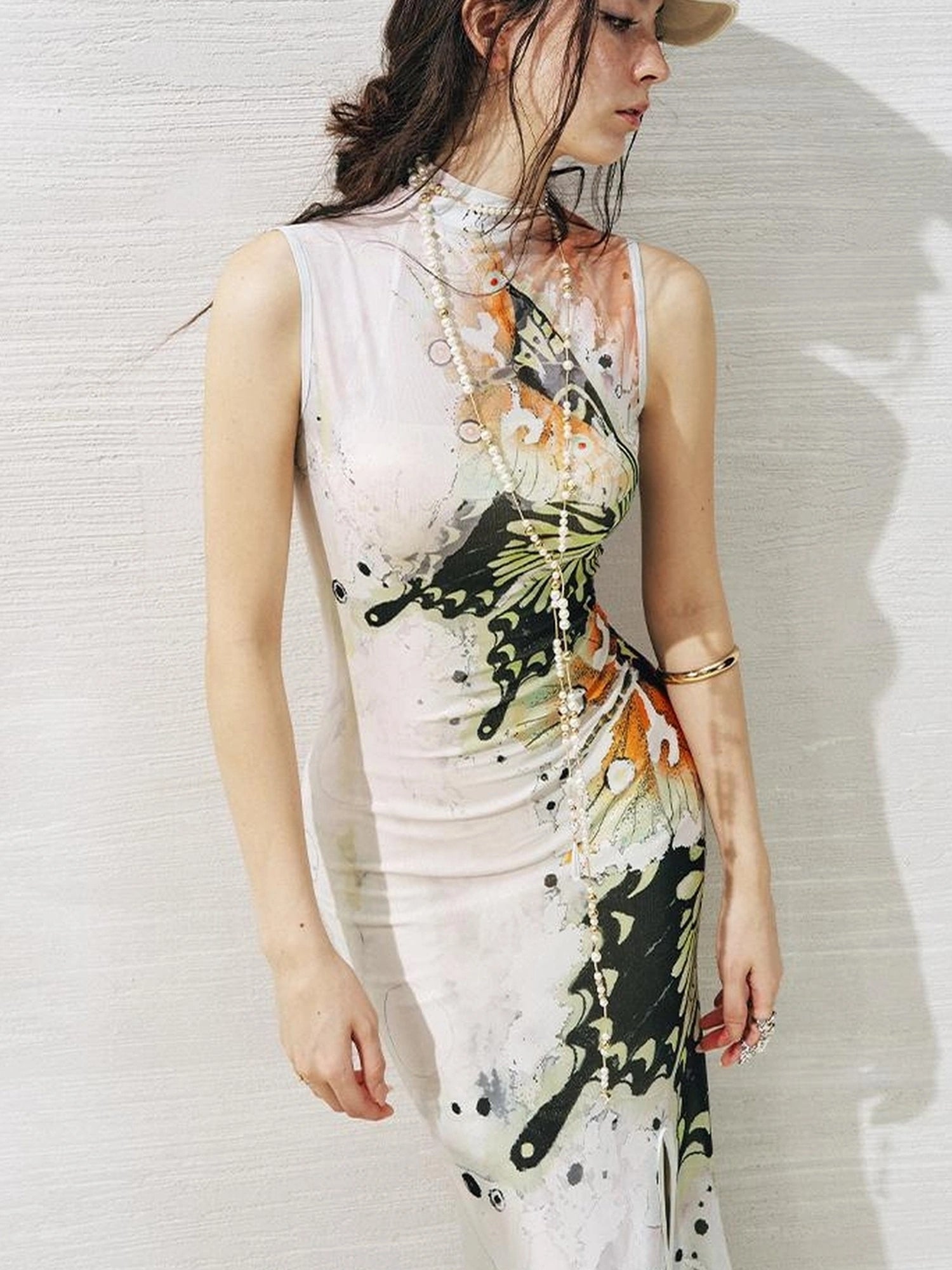 OfAkiva Akiva S Butterfly Print Two Piece Slit Dress Set