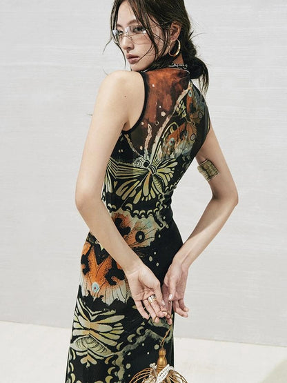 OfAkiva Akiva S Butterfly Print Two Piece Slit Dress Set