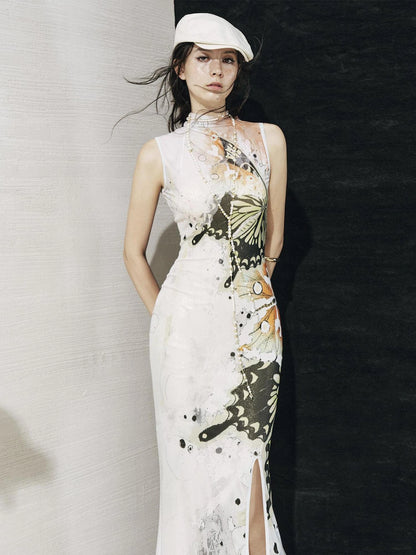 OfAkiva Akiva S Butterfly Print Two Piece Slit Dress Set