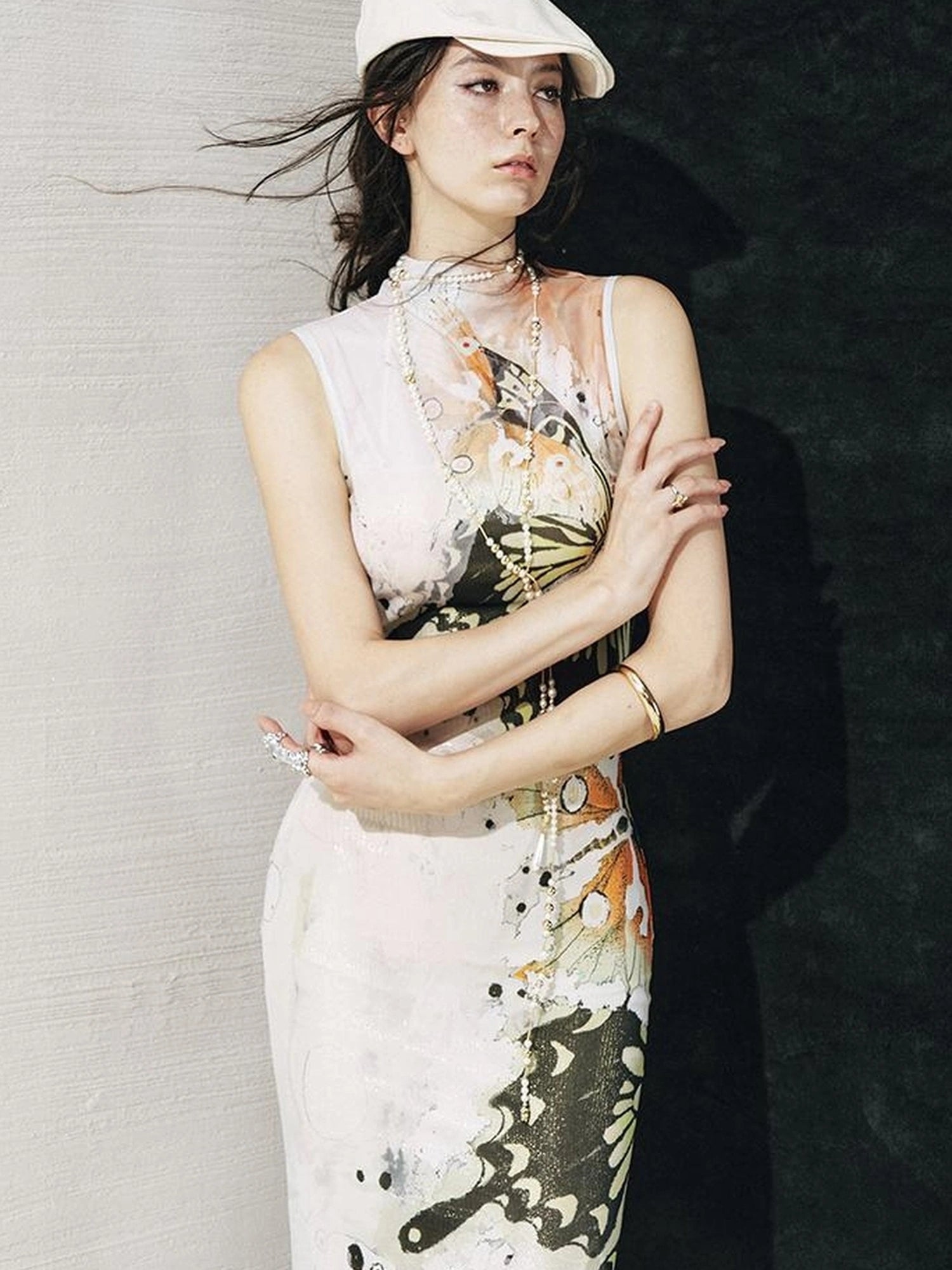 OfAkiva Akiva S Butterfly Print Two Piece Slit Dress Set