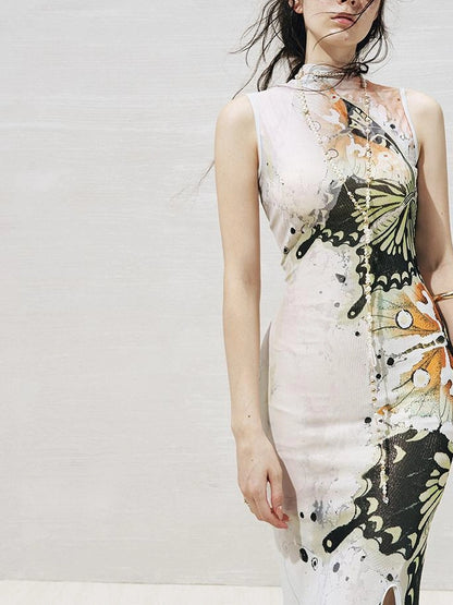 OfAkiva Akiva S Butterfly Print Two Piece Slit Dress Set