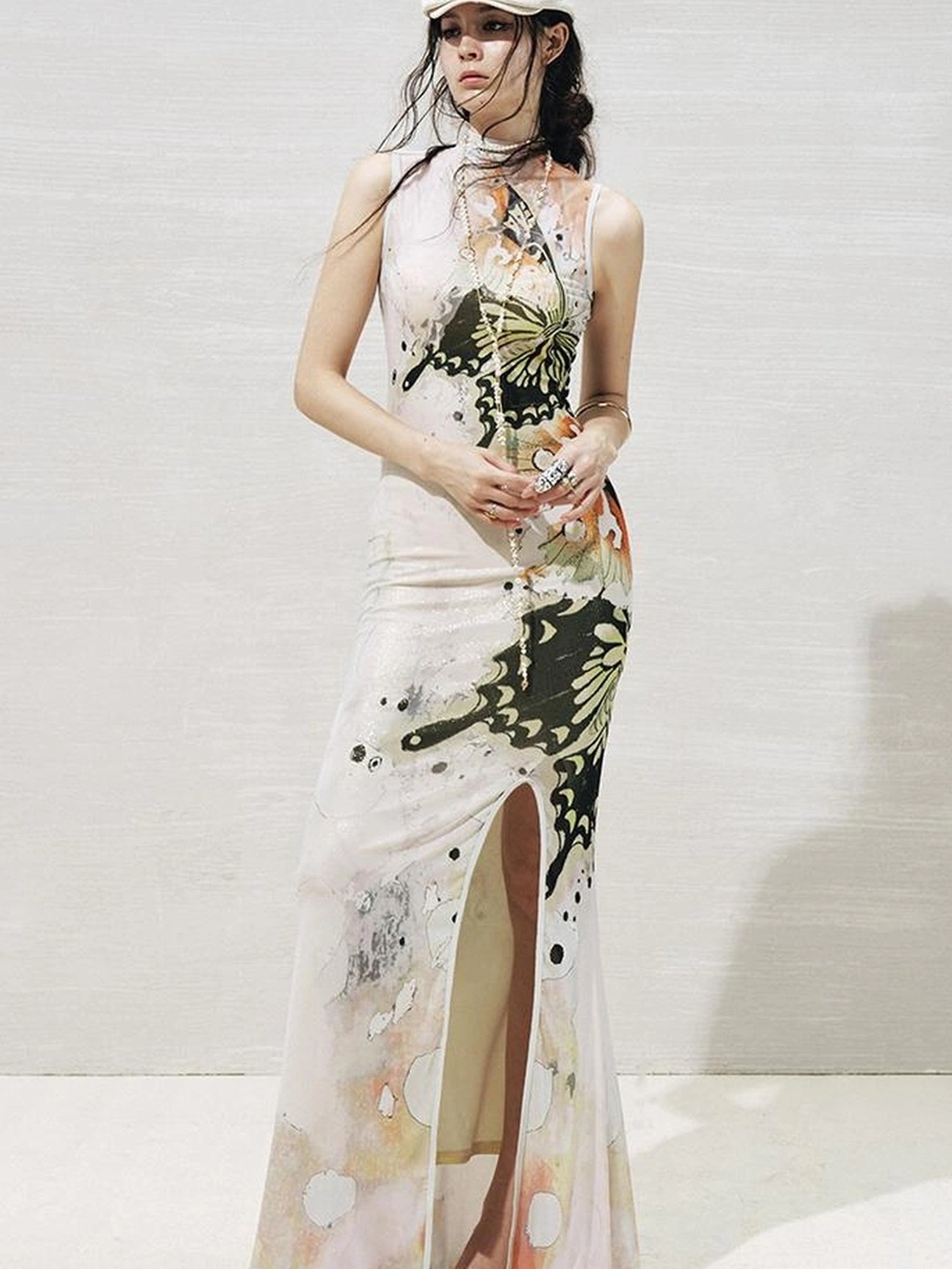 OfAkiva Akiva S Butterfly Print Two Piece Slit Dress Set