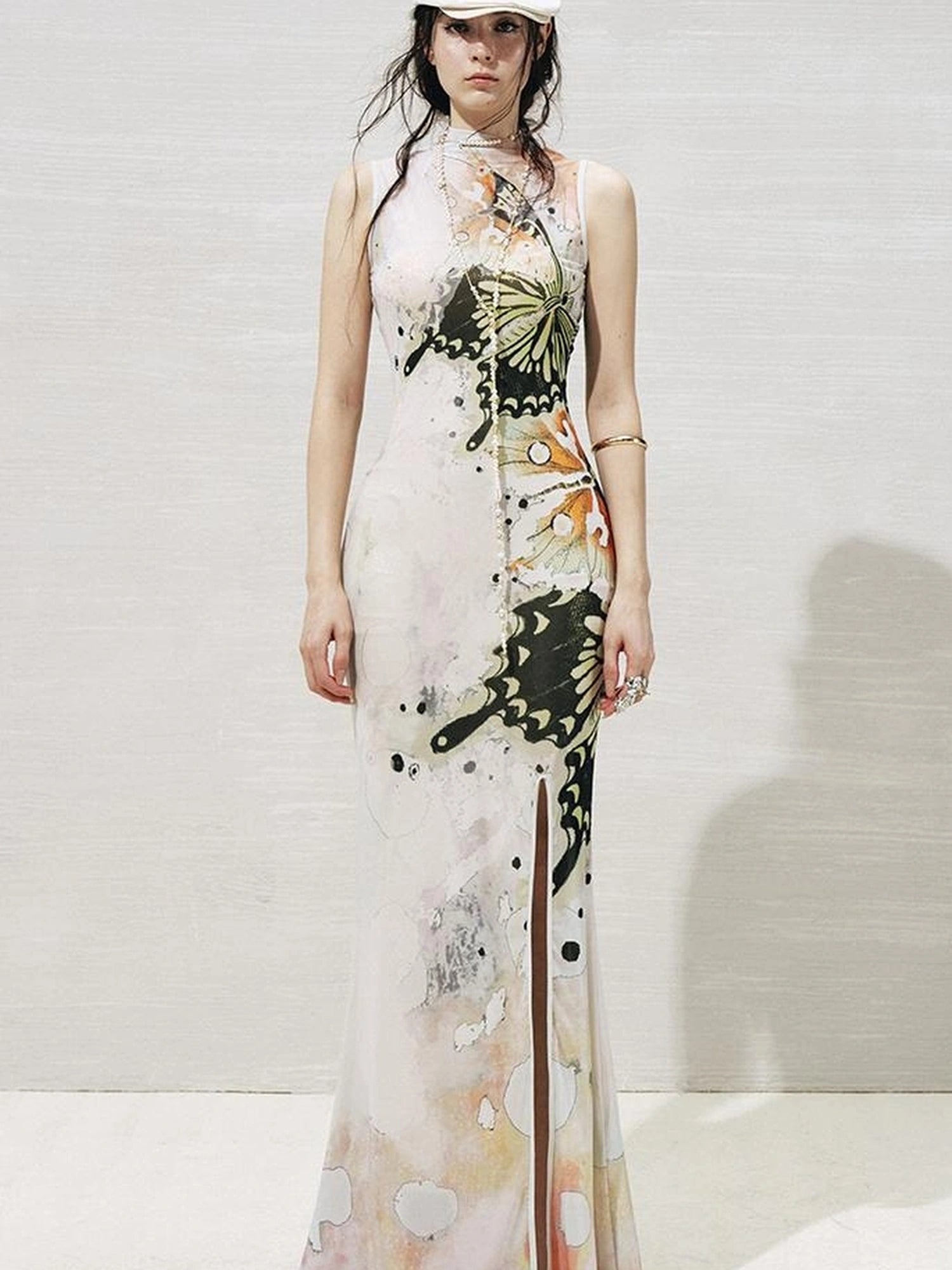 OfAkiva Akiva S Butterfly Print Two Piece Slit Dress Set