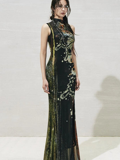 OfAkiva Akiva S Butterfly Print Two Piece Slit Dress Set