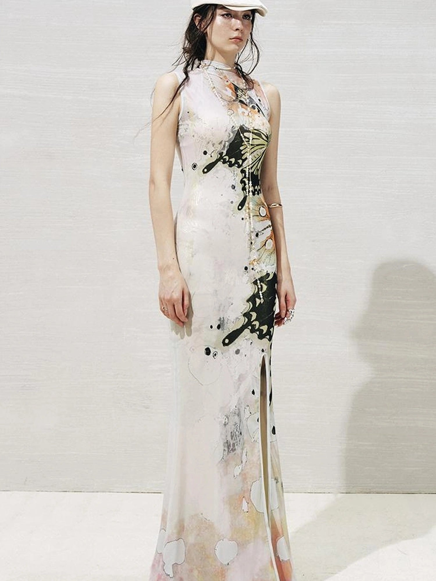 OfAkiva Akiva S Butterfly Print Two Piece Slit Dress Set