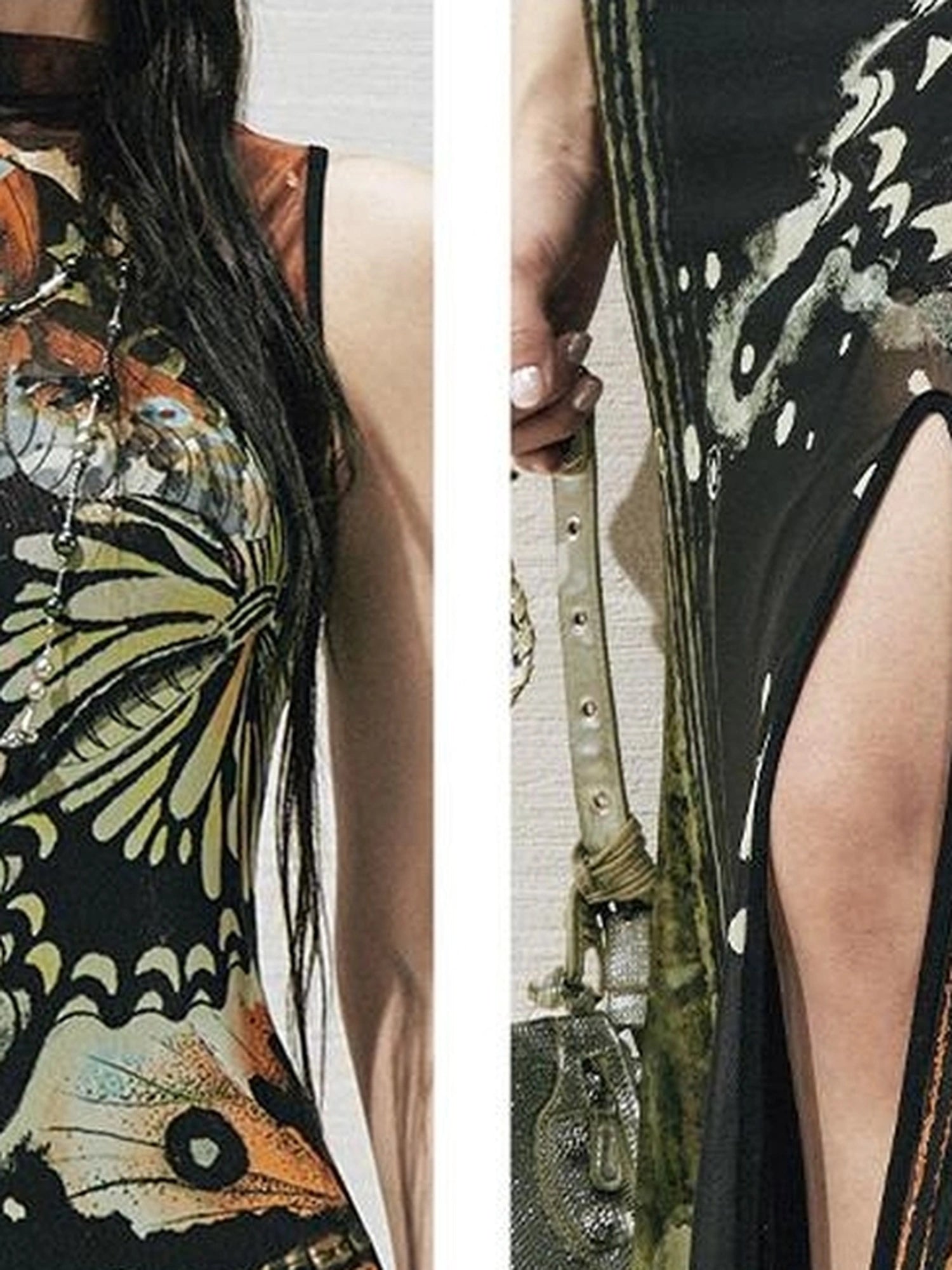 OfAkiva Akiva S Butterfly Print Two Piece Slit Dress Set