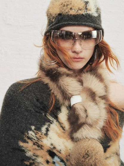 OfAkiva Akiva Tortoiseshell Print Knit Slouch Beanie