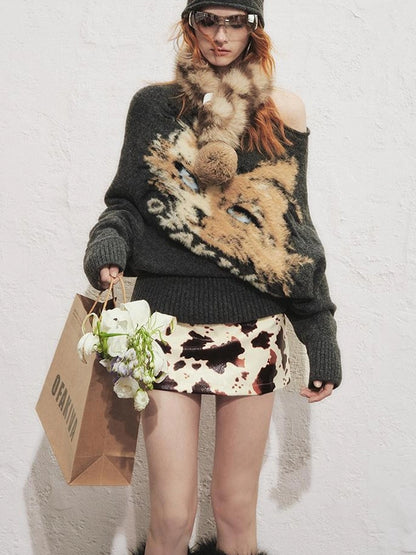 OfAkiva Akiva Tortoiseshell Print Knit Slouch Beanie