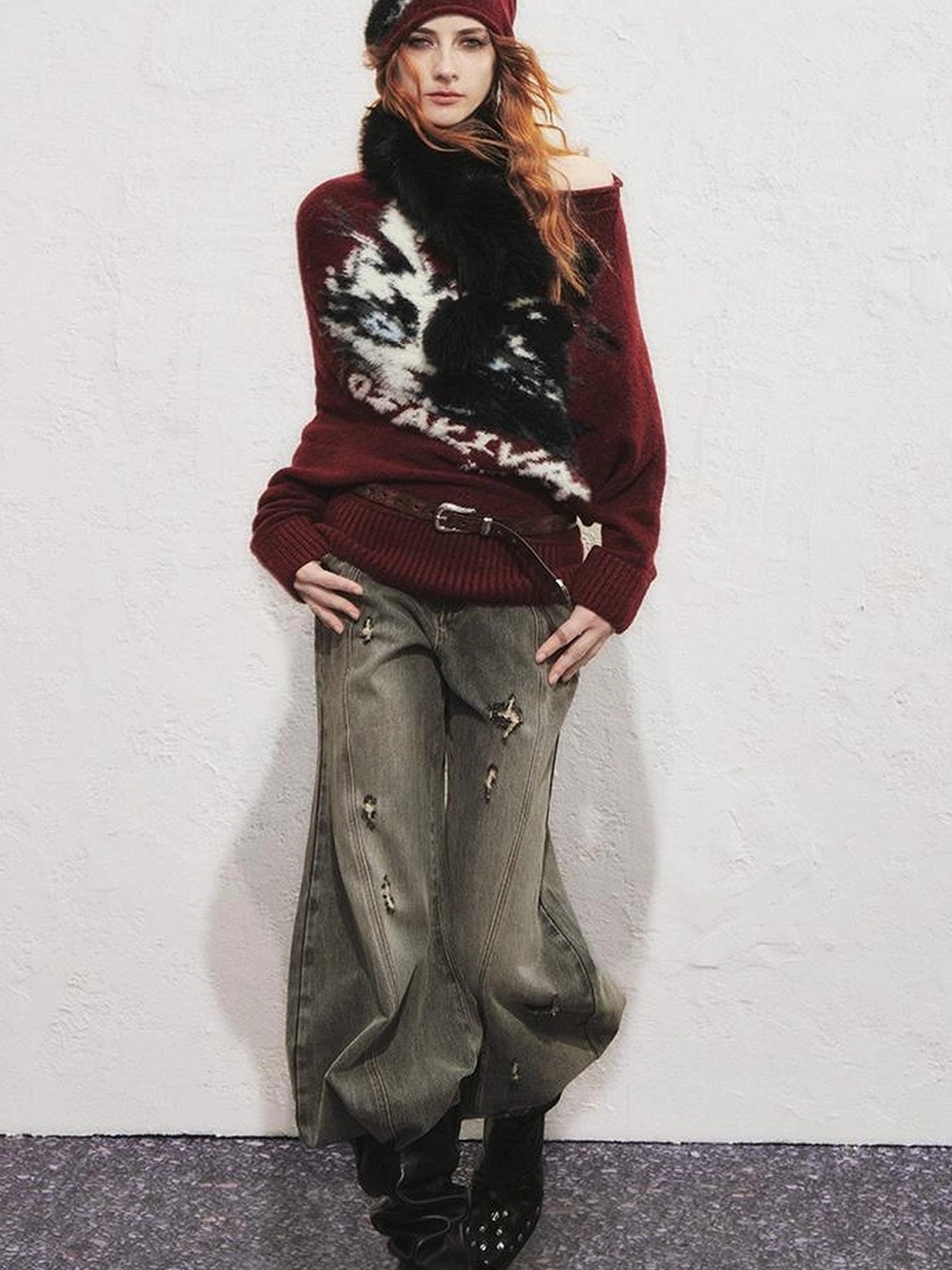 OfAkiva Akiva Tortoiseshell Print Knit Slouch Beanie