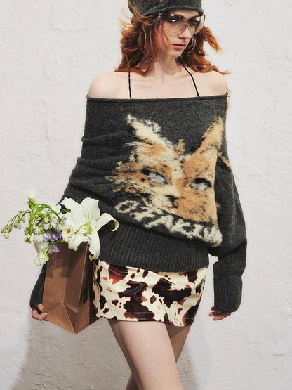 OfAkiva Akiva Tortoiseshell Print Knit Slouch Beanie