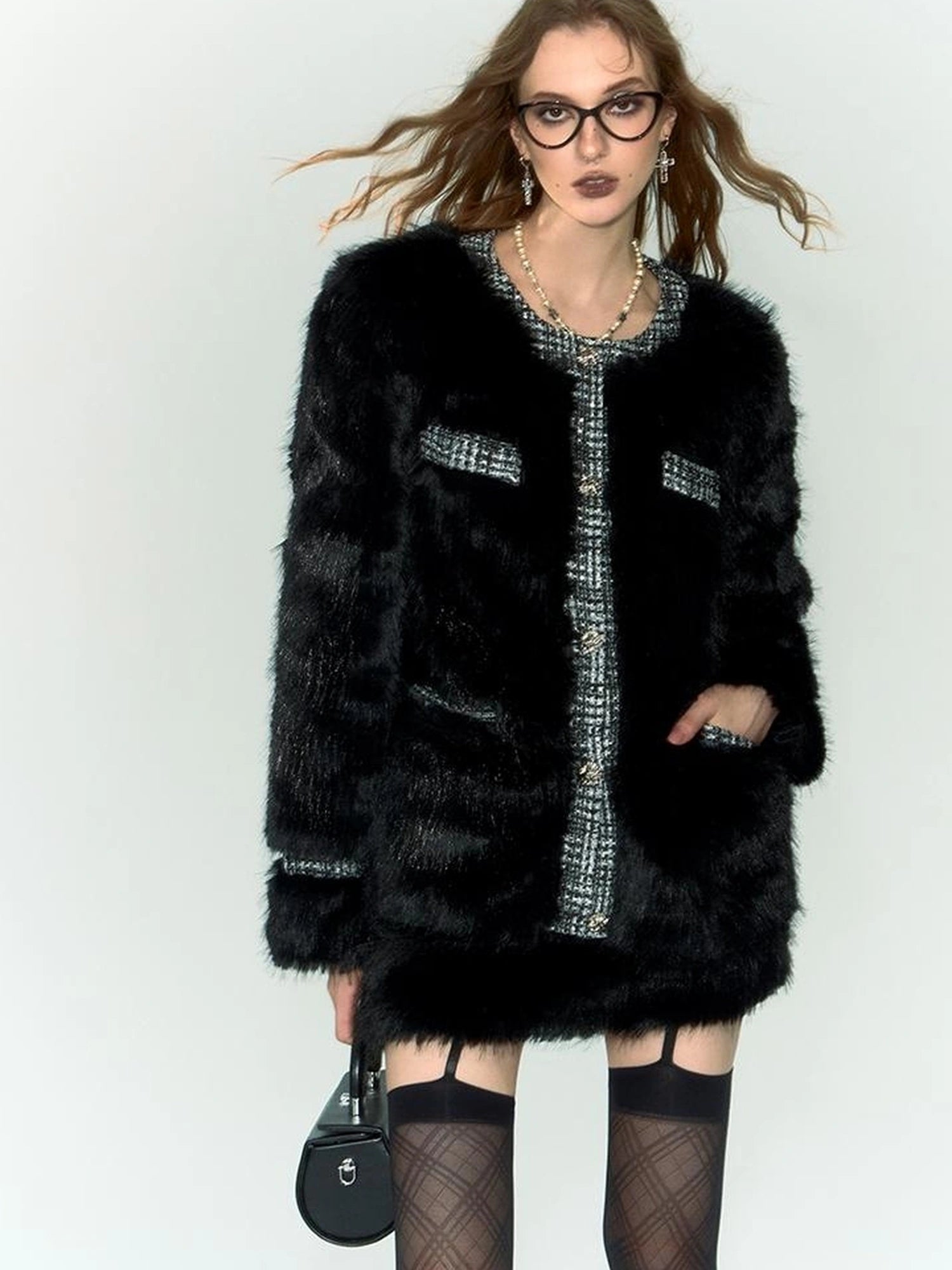 OfAkiva Akiva Tweed And Fur Coat Set Vintage Chic