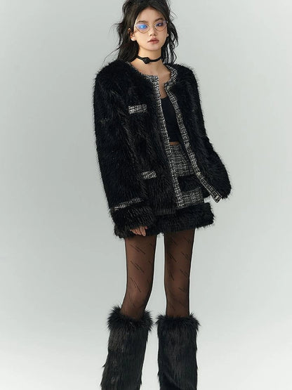 OfAkiva Akiva Tweed And Fur Coat Set Vintage Chic