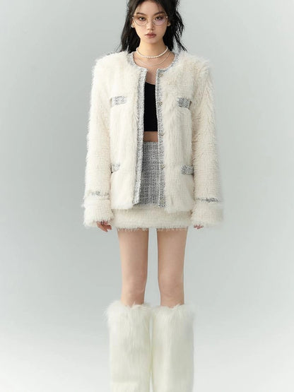 OfAkiva Akiva Tweed And Fur Coat Set Vintage Chic