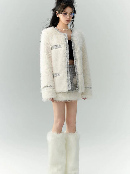 OfAkiva Akiva Tweed And Fur Coat Set Vintage Chic