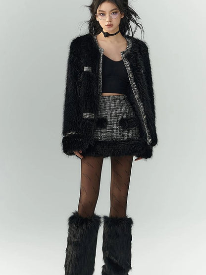 OfAkiva Akiva Tweed And Fur Coat Set Vintage Chic