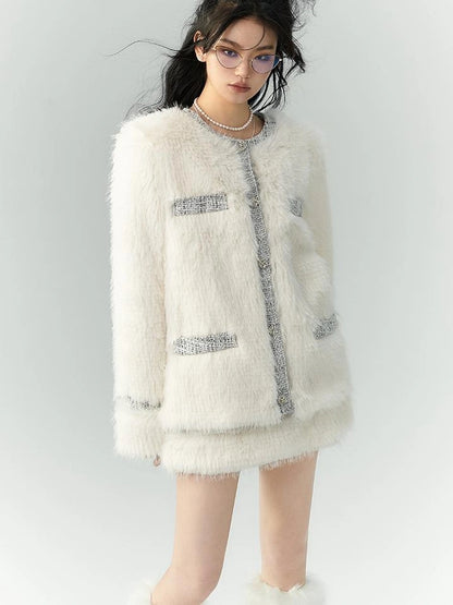 OfAkiva Akiva Tweed And Fur Coat Set Vintage Chic