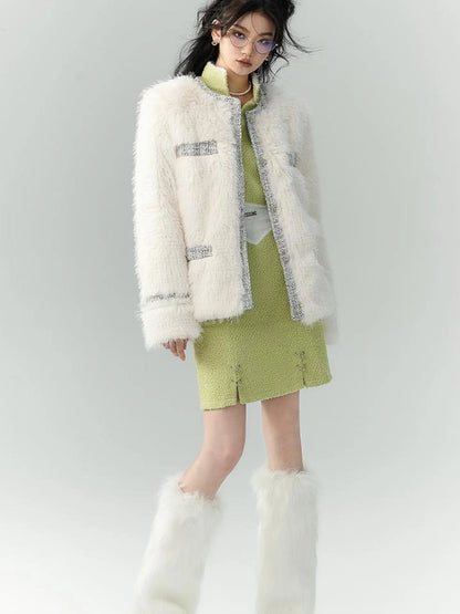 OfAkiva Akiva Tweed And Fur Coat Set Vintage Chic