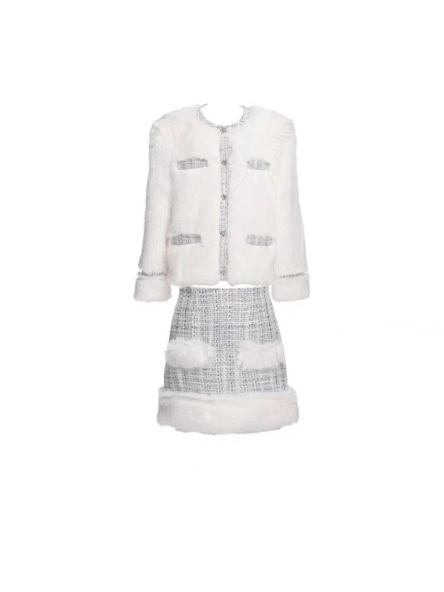 OfAkiva Akiva Tweed And Fur Coat Set Vintage Chic