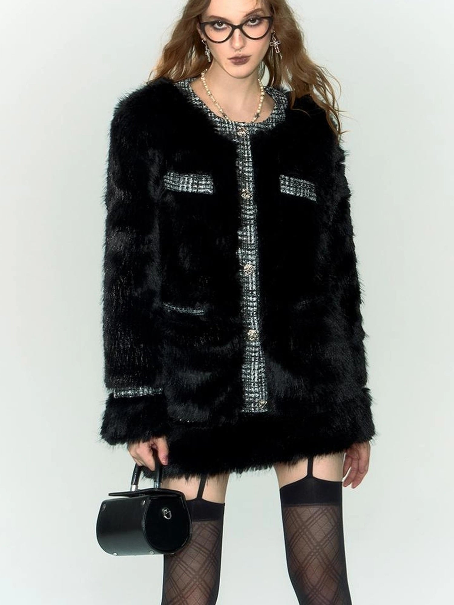 OfAkiva Akiva Tweed And Fur Coat Set Vintage Chic