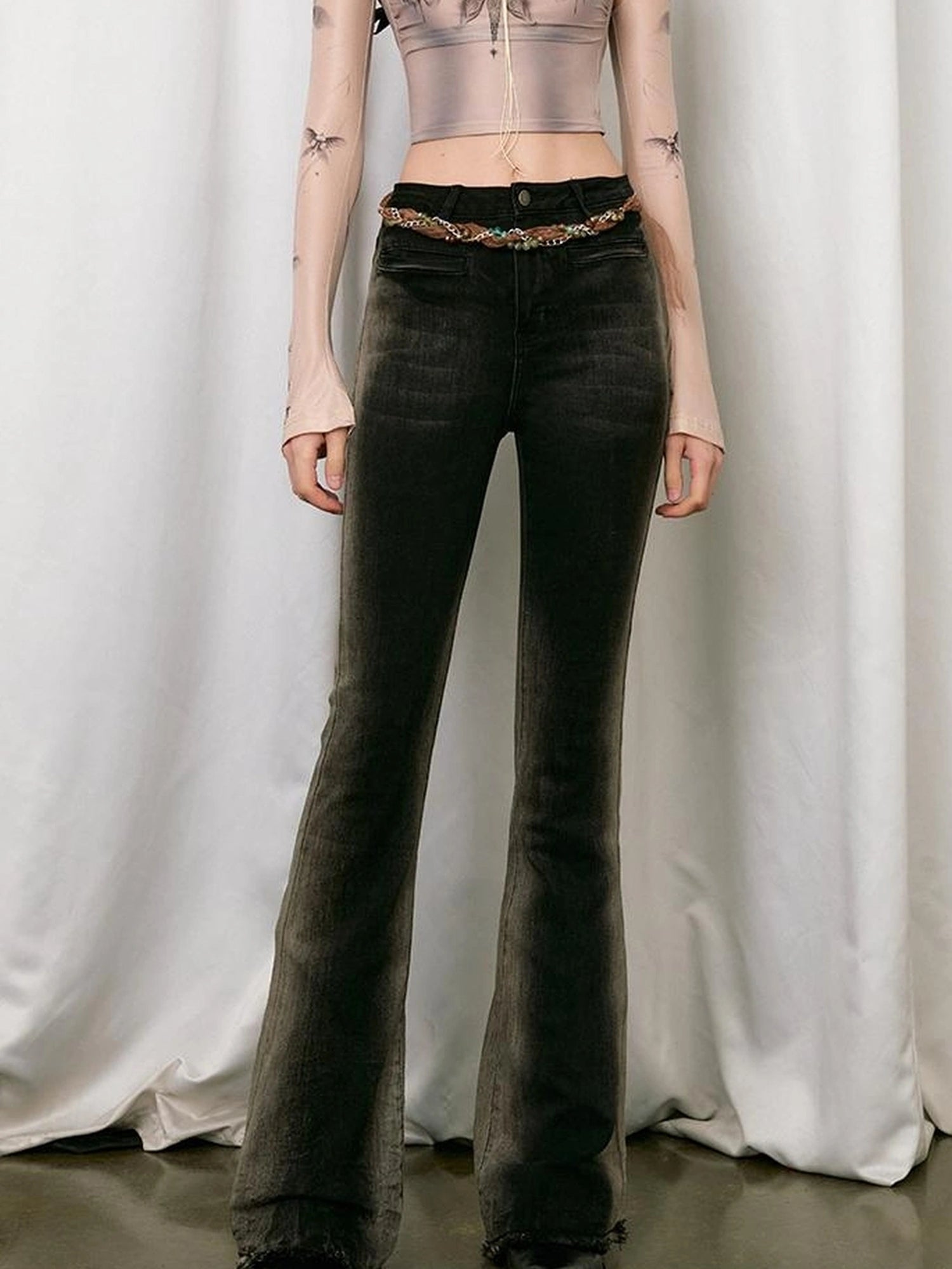 OfAkiva Akiva Vintage Wash Tapered Jeans With Raw Hem