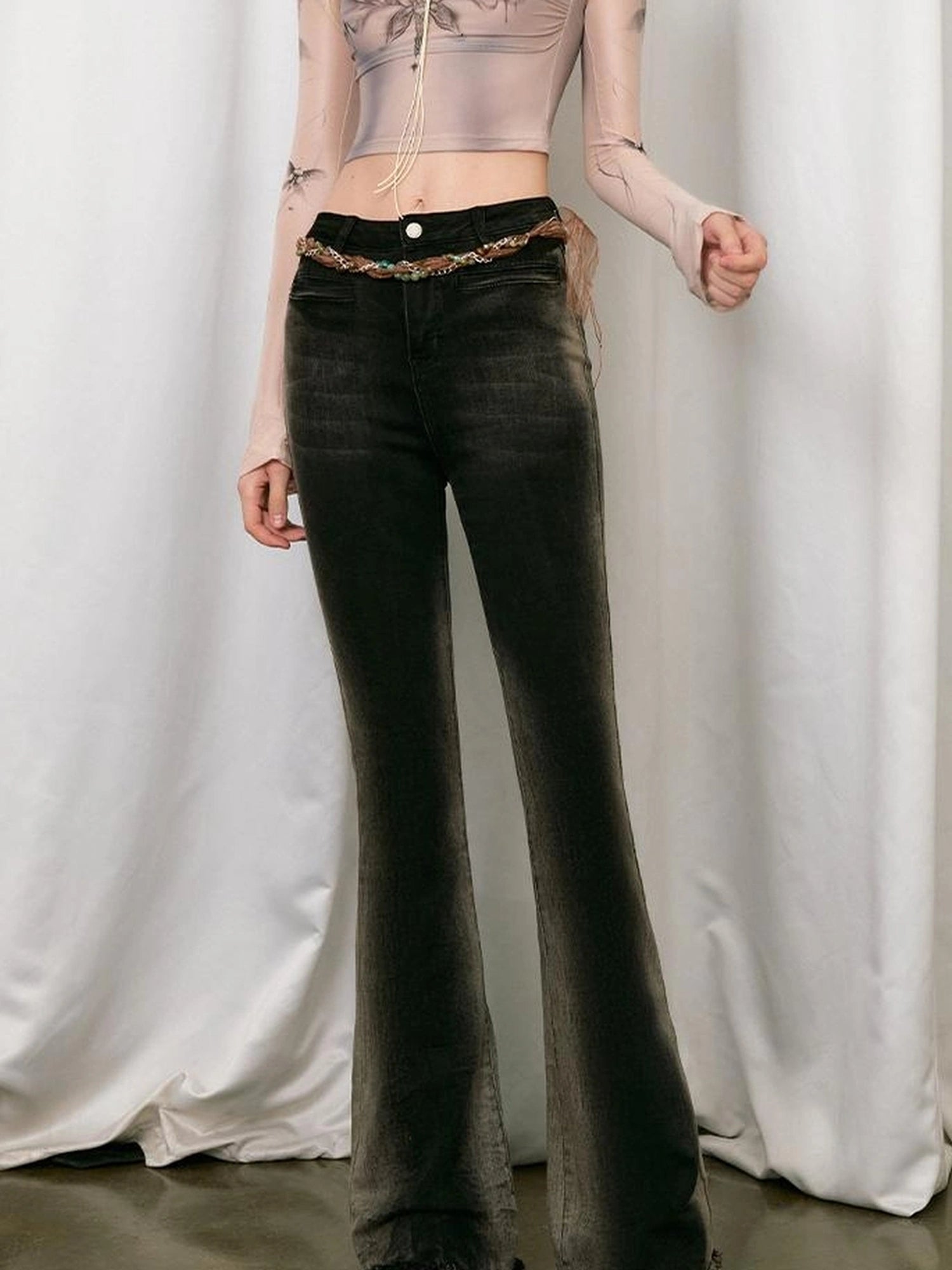 OfAkiva Akiva Vintage Wash Tapered Jeans With Raw Hem