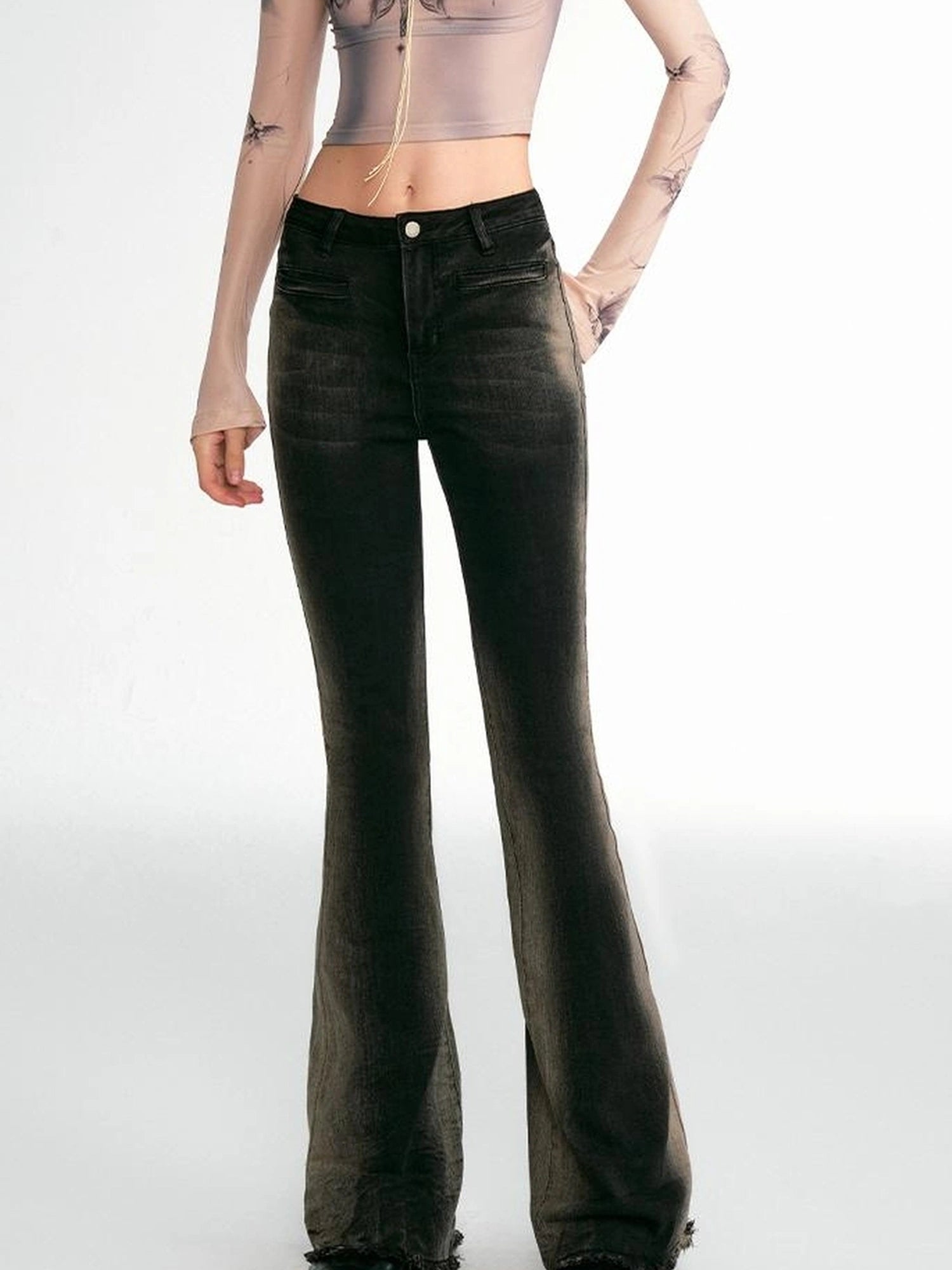 OfAkiva Akiva Vintage Wash Tapered Jeans With Raw Hem