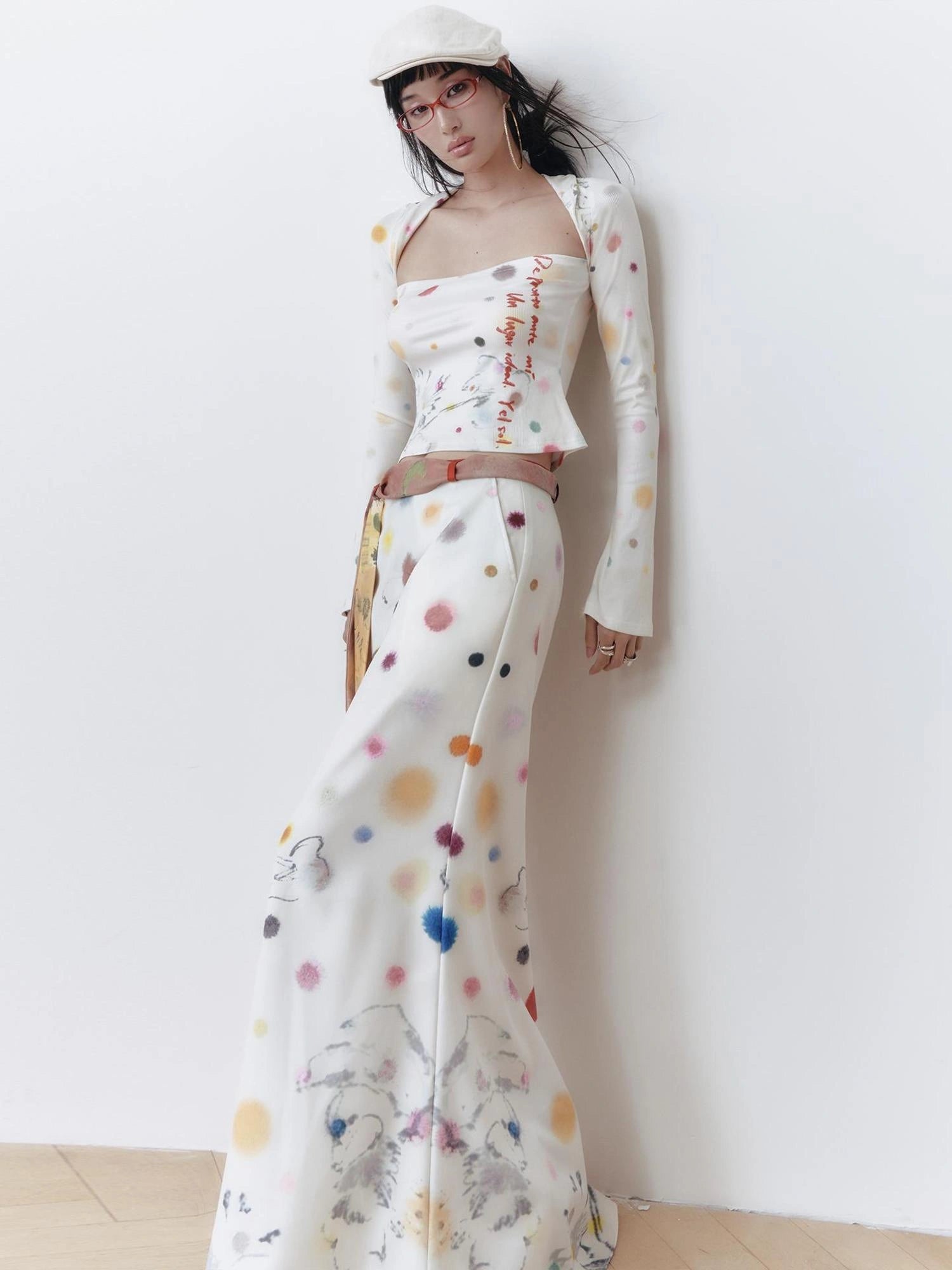 OfAkiva Akiva White Noise Floral Print A Line Skirt