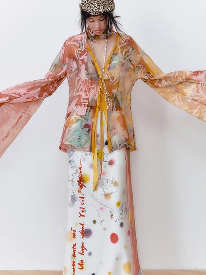 OfAkiva Akiva White Noise Floral Print A Line Skirt