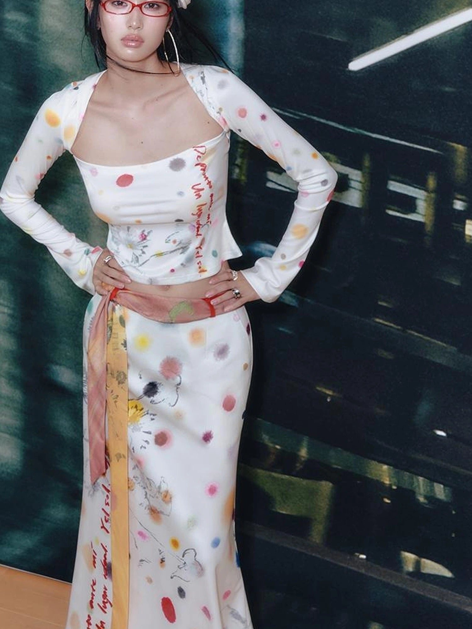 OfAkiva Akiva White Noise Floral Print A Line Skirt