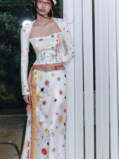 OfAkiva Akiva White Noise Floral Print A Line Skirt