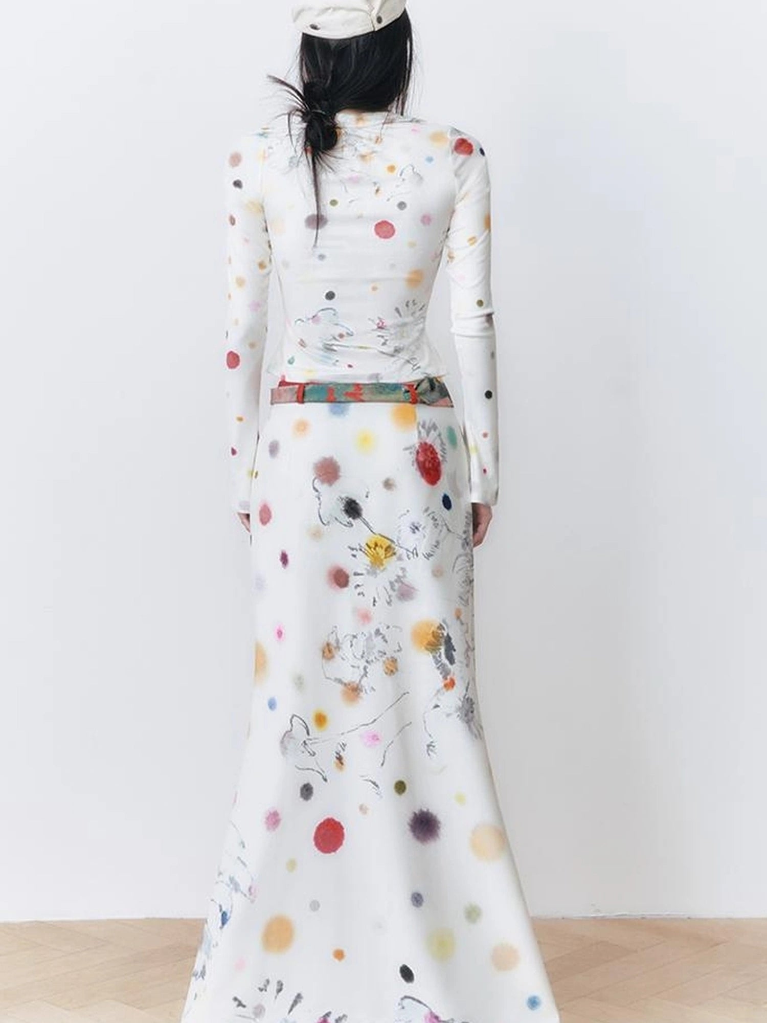 OfAkiva Akiva White Noise Floral Print A Line Skirt