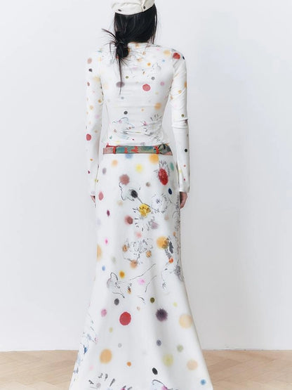 OfAkiva Akiva White Noise Floral Print A Line Skirt