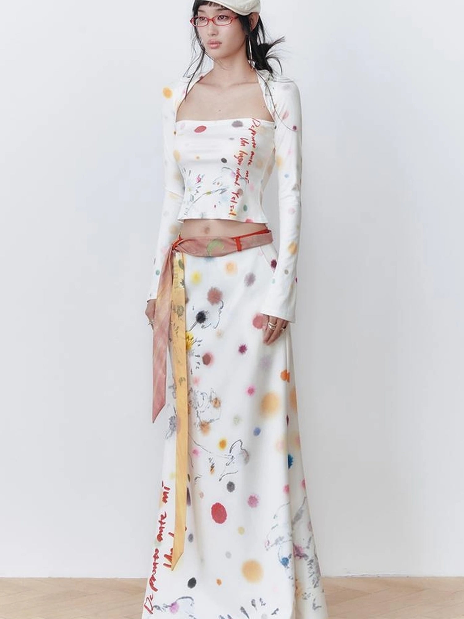 OfAkiva Akiva White Noise Floral Print A Line Skirt