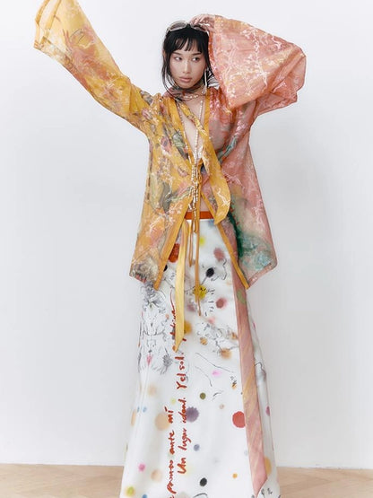 OfAkiva Akiva White Noise Floral Print A Line Skirt