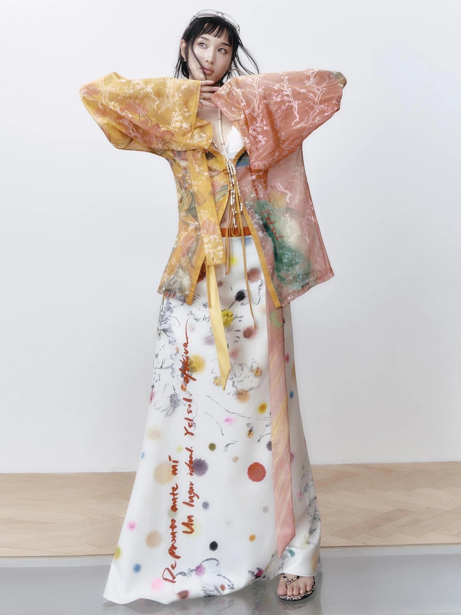 OfAkiva Akiva White Noise Floral Print A Line Skirt