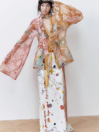 OfAkiva Akiva White Noise Floral Print A Line Skirt