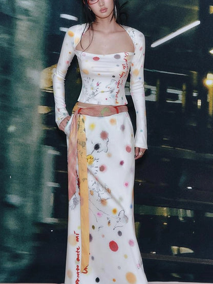 OfAkiva Akiva White Noise Floral Print A Line Skirt