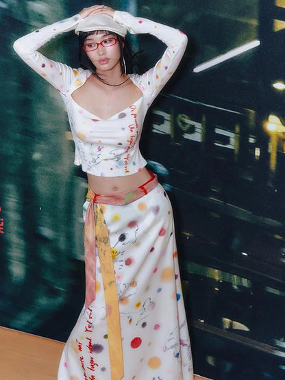 OfAkiva Akiva White Noise Floral Print A Line Skirt