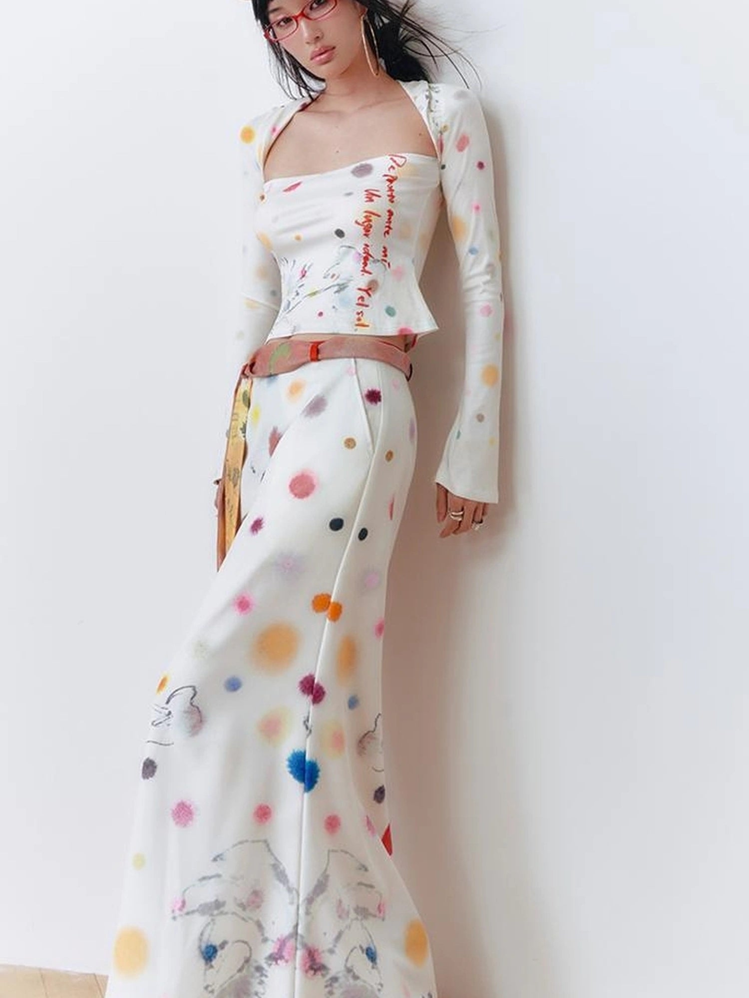 OfAkiva Akiva White Noise Floral Print A Line Skirt