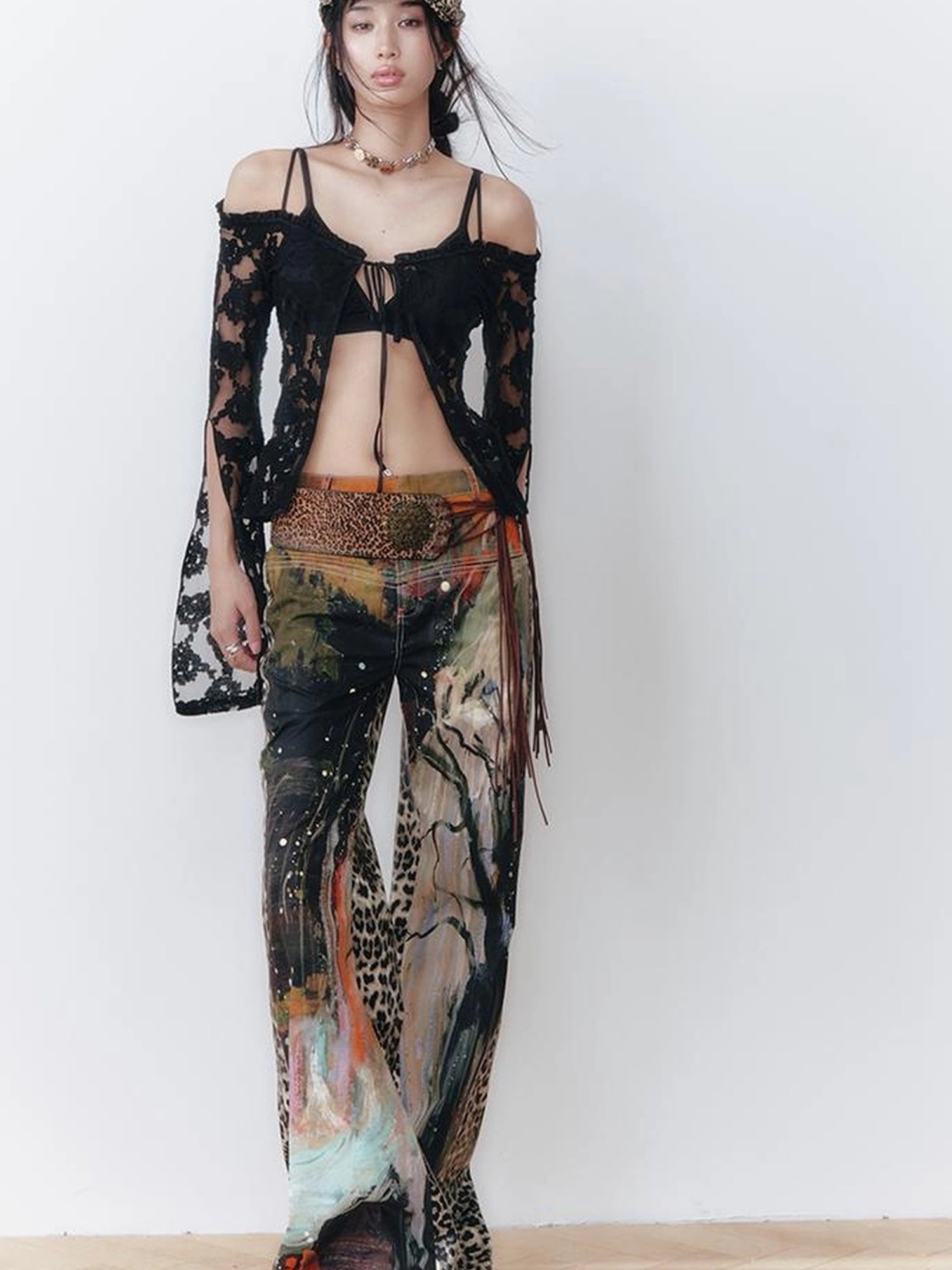 OfAkiva Aladdin Waterfall Oil Painting Landscape Print Pants