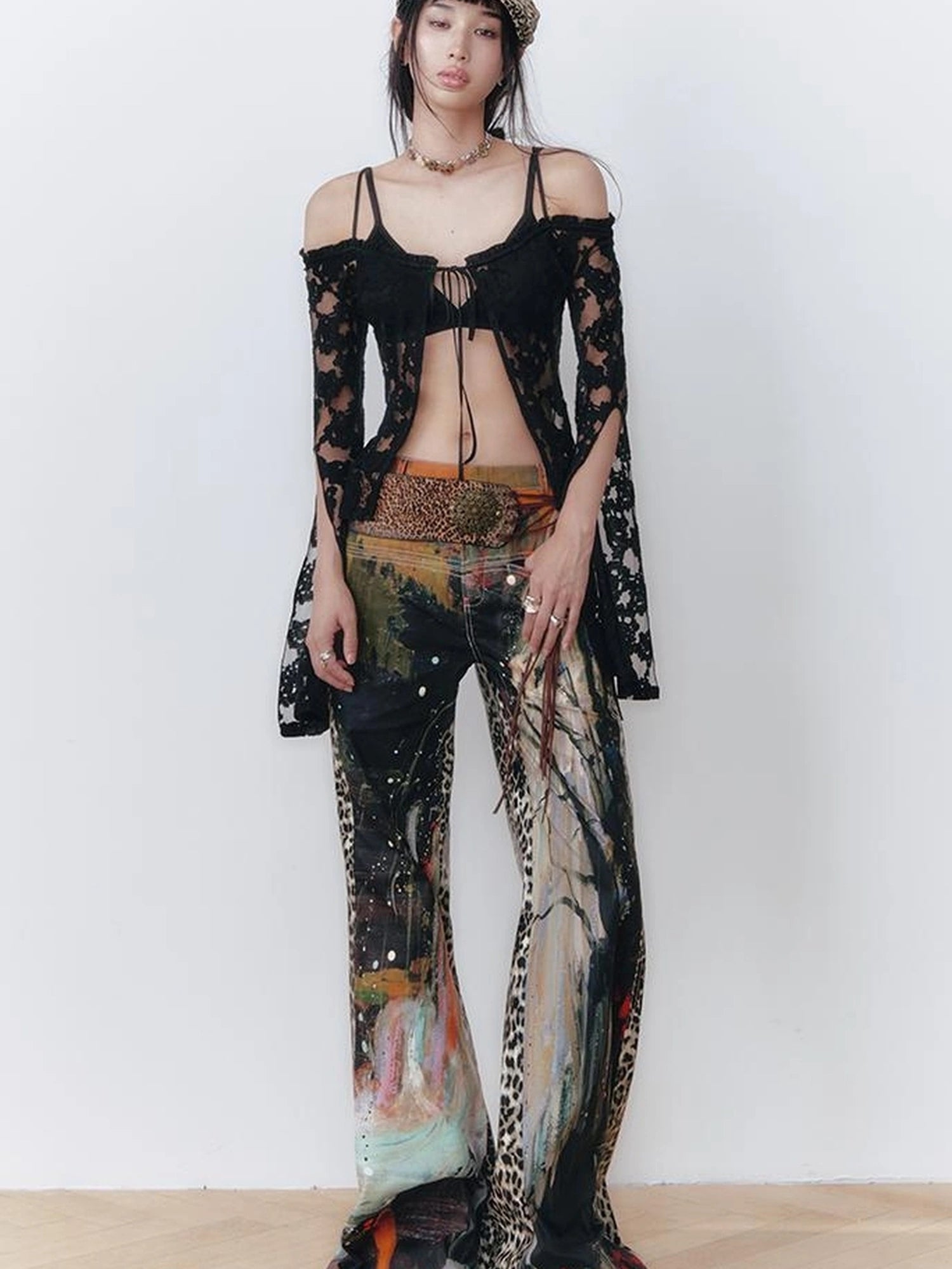 OfAkiva Aladdin Waterfall Oil Painting Landscape Print Pants