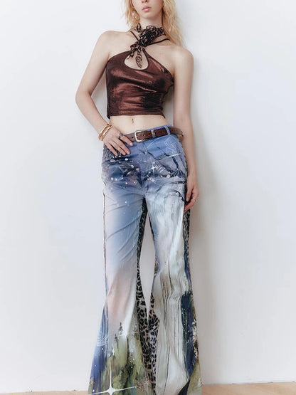 OfAkiva Aladdin Waterfall Oil Painting Landscape Print Pants