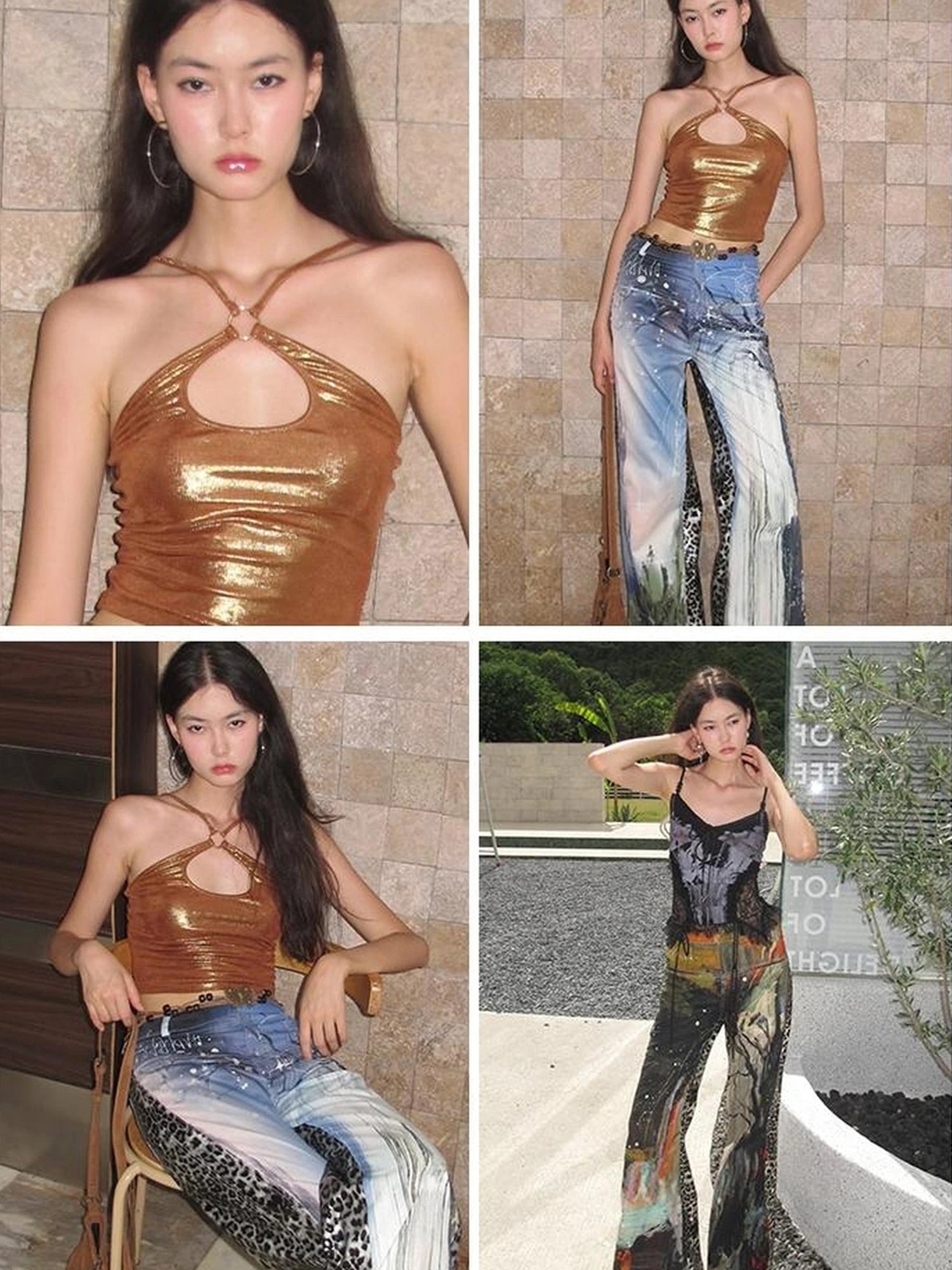 OfAkiva Aladdin Waterfall Oil Painting Landscape Print Pants