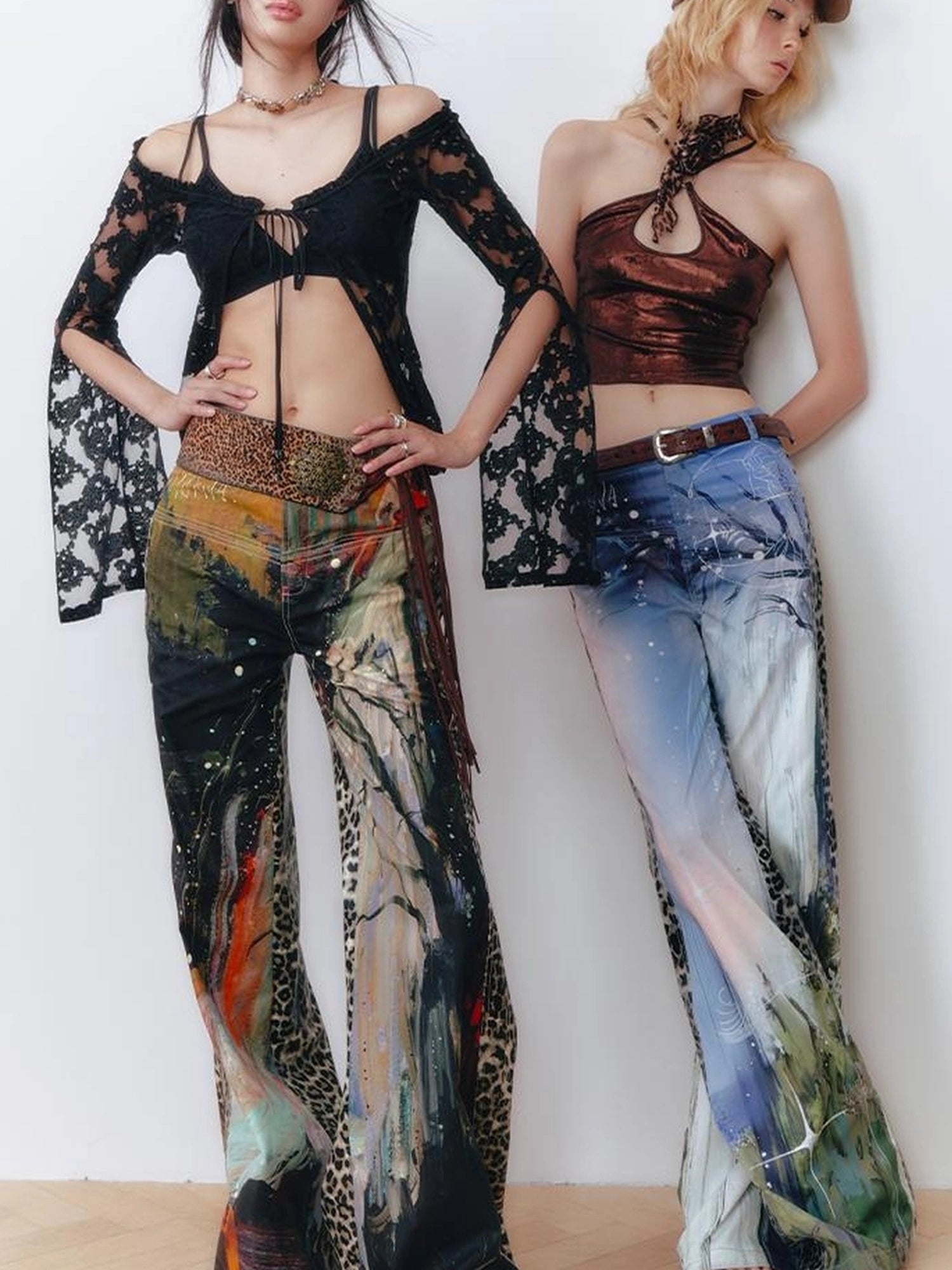 OfAkiva Aladdin Waterfall Oil Painting Landscape Print Pants