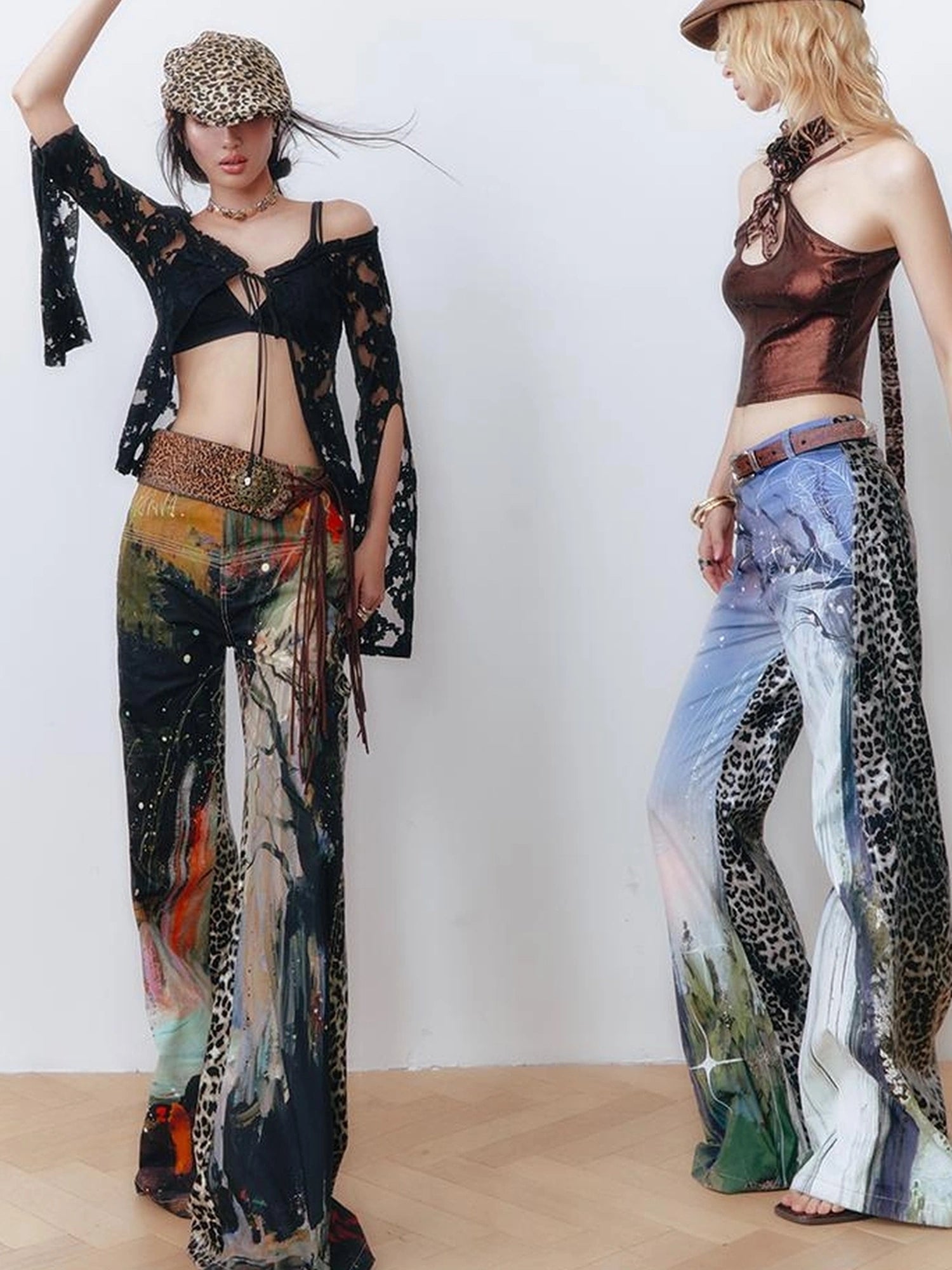 OfAkiva Aladdin Waterfall Oil Painting Landscape Print Pants