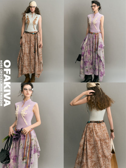 OfAkiva Artistic Color Block Sleeveless High Waist Women&