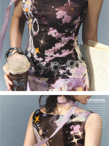 OfAkiva Asymmetric Fishtail Off Shoulder Printed Lace Women&