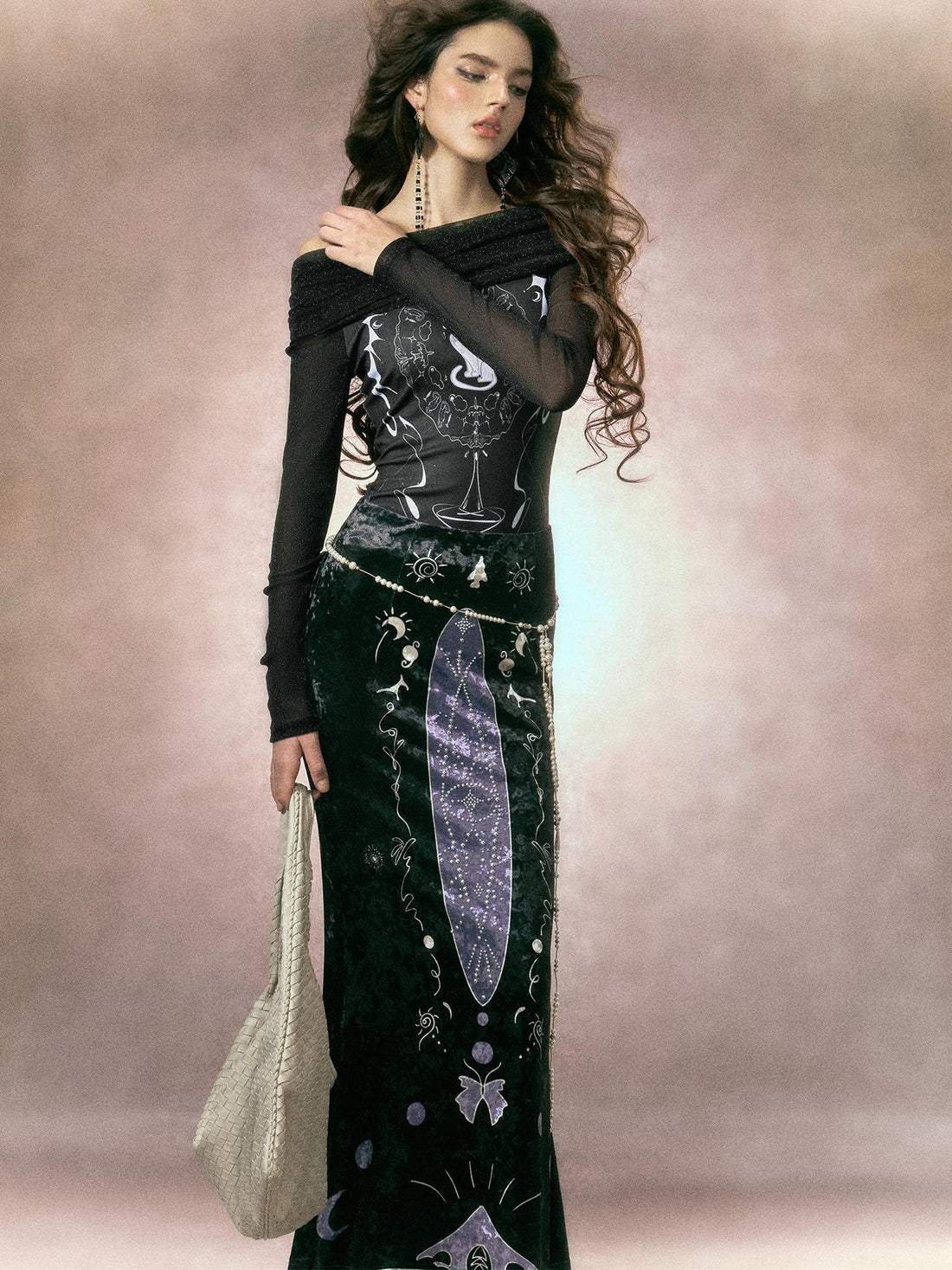 OfAkiva Asymmetrical High Waist Printed Fishtail Minimalist Womens Casual Maxi Skirt