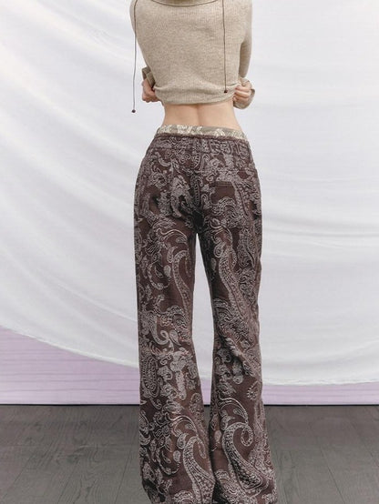 OfAkiva Baroque Paisley Double Waistband Frayed Hem Washed Women&